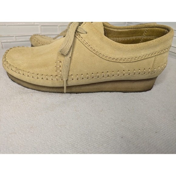 Clarks ORIGINALS Weaver Moccasins Crep Sole Tan Suede‎ Lace Up Shoes Womens Sz 9 - Picture 7 of 11